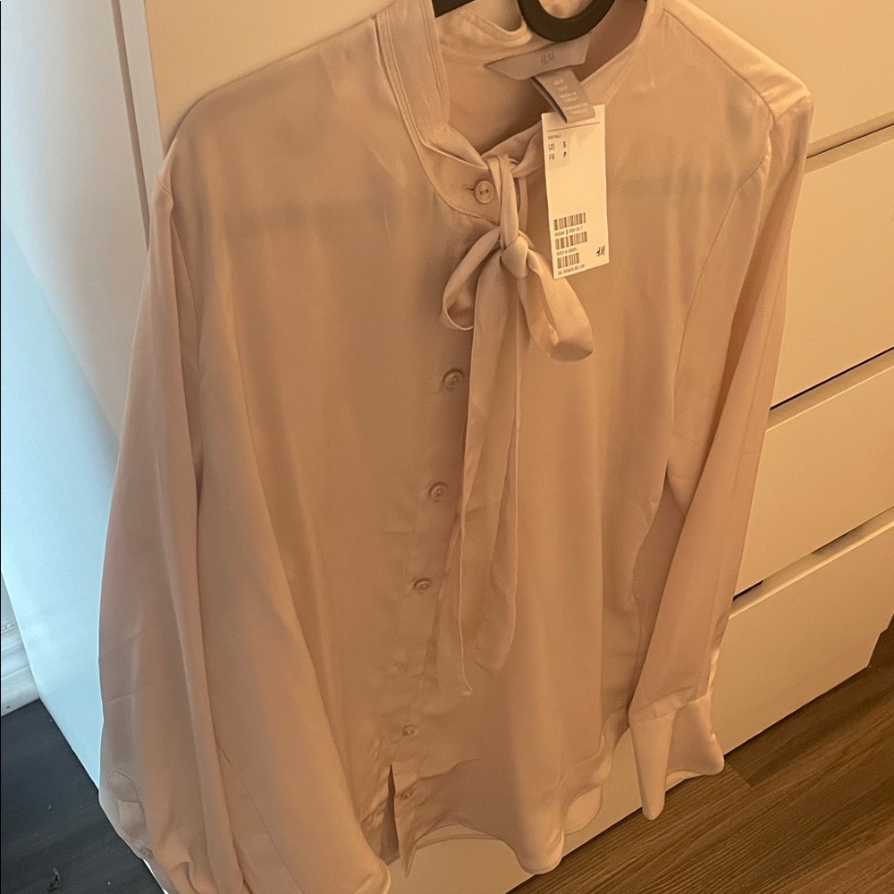 H&M Cream Blouse with Bow Accent